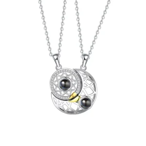 RENSINO Colar Para Planeta Best Friend Gift 100 Language I Love You 925 Real Silver Chain Couple Necklace Magnetic