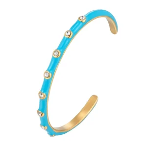 RENSINO Colorful 18K Gold Filled Enamel CZ Pave Zircon Cuff Punk C Shape Charm Open Adjustable Wristband Bangles Jewelry Women