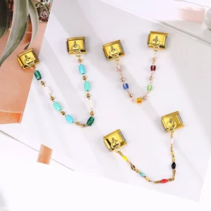 RENSINO Colorful Bead Chain Extension for Italian Modular Bracelet Stainless Steel Safety Chain with Crystal Beads for Women