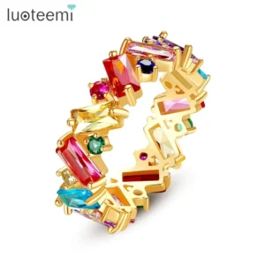 RENSINO Colorful CZ India Style Gold Plated Trendy Cubic Zircon Finger Ring Fashion Jewelry