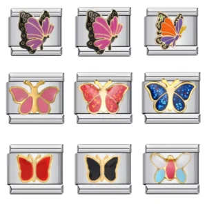 RENSINO Colorful Glaze Y2k Fashion Italian Charm Bracelet Bee Butterfly Charm Links Fit 9mm Bracelet Stainless Steel Making DIY Jewelry