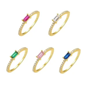 RENSINO Colorful Zircon Rings 925 Sterling Silver Engagement Wedding Party Anniversary Rings