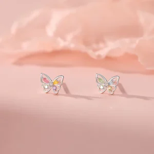 RENSINO Colorful Zirconia Butterfly S925 Sterling Silver Stud Earrings YB XY 019
