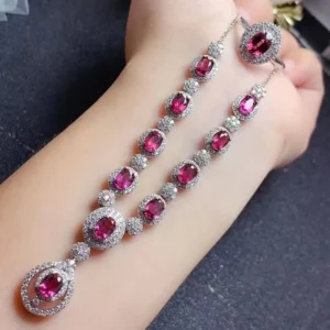 RENSINO Colourful 925 Sterling Silver Natural Garnet Adjustable Ring Summer Western Necklace for Women