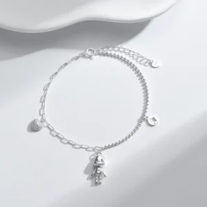 RENSINO Cool Style Design S925 Sterling Silver Zircon Bracelet Gifts for Women Heart Bear Beads Chain Bracelet