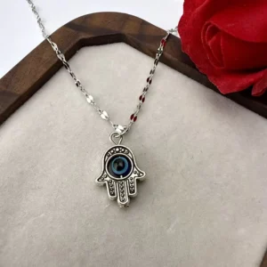 RENSINO Copper Alloy Retro Silver Fatima Hand Evil Eye Necklace Unique Religious Design Daily Wear Holiday Gift