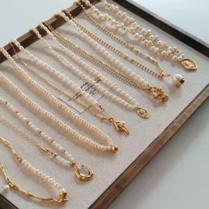 RENSINO Copper Electroplated Pearl Necklace Elegant Clavicle Chain
