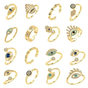 RENSINO Copper Gold Plated Zircon Multilayer Wedding Ring for Women Luxury Jewelry Gift