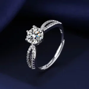 RENSINO Copper Plated 925 Silver 1CT Shiny Diamond Ring Eiffel Tower Ring Jewelry Gifts Wedding Engagement Ring