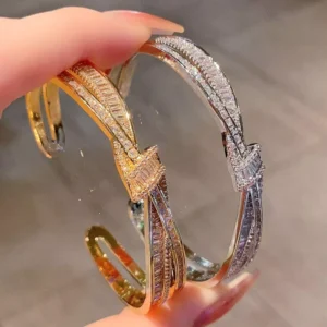 RENSINO Copper Rhinestone Cross Butterfly Knot Open Bracelet Fashionable Women’s Jewelry