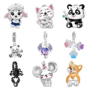 RENSINO Copper Silver Plated DIY Jewelry Pendants Necklace Bracelet Cute Dog Beads Charms for Jewelry Making