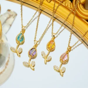 RENSINO Copper Tulip Pendant Necklace for Women Customizable Tulip Flower Charm Manufacturer Romantic Gift