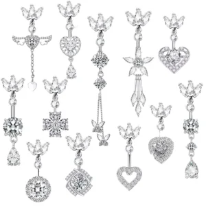 RENSINO Copper Zircon Belly Ring Sexy Stainless Steel Jewelry CZ Zircon Pendant Navel Nail Ladies Party Wedding Body Jewelry