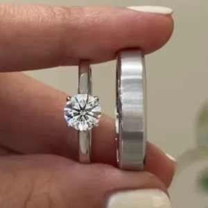 RENSINO Couple Rings Daily Wear Wedding Rings 10K 18K Gold 925 Sterling Silver Rings Round Brilliant Cut Lab Grown Diamond Women’s Ring