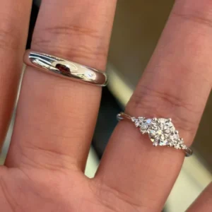 RENSINO Couple Wedding Rings Set 18K Gold Plated Lab Grown Diamond S925 Sterling Silver