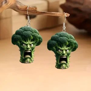 RENSINO Creative Broccoli 2D Abstract Acrylic Angry Vegetable Cartoon Earrings