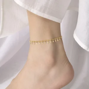 RENSINO Creative Design Gold Jewelry for Women Personalized Foot Gold Anklet Dainty Gold Filled Anklets With Tassel Sequin