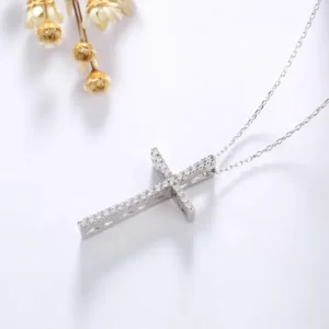 RENSINO Creative Design Jewelry 925 Sterling Silver Gold Plated 3A Cubic Zirconia Cross Charm Pendant Chain Necklace