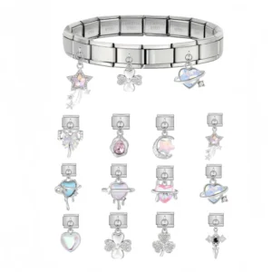 RENSINO Creative Fashion Stainless Steel Love Heart Moon Bow Pendants Bracelet Italian Charm Bracelet Links Jewelry Charms Gifts