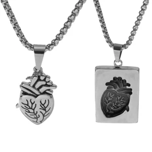 RENSINO Creative Heart Lovers Pendant Gold and Silver Personality Hip Hop Necklace Valentine’s Day Gift R2188