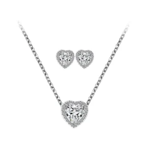 RENSINO Creative Luxurious Sparkling High end Heart-shaped Hollow Inlaid Mosonite Necklace Ring Earring Jewelry Set
