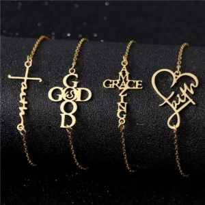 RENSINO Creative Religious Cross Pendant Bracelet Women Men 18k Gold Plating Stainless Steel Christian Jewelry Gifts