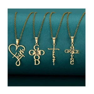 RENSINO Creative Religious Cross Pendant Necklace Women Men 18k Gold Plating Stainless Steel Christian Jewelry Gifts