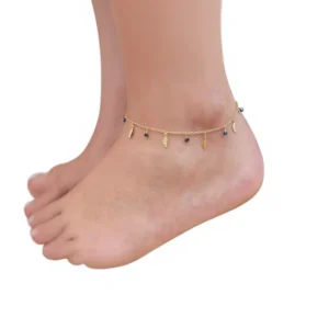 RENSINO Cross Border Alloy Women’s Electroplated Summer Simple Exquisite Little Leaf Tassel Anklet