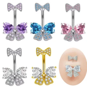RENSINO Cross Border Hot Selling Bow Belly Button Ring Copper Inlaid Zircon Belly Button Ring Puncture Jewelry In Stock