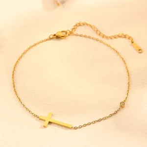 RENSINO Cross Border New Dinky Diamond Anklets Minimalist Personalized Cross Anklet Trendy Stainless Steel Jewelry for Women