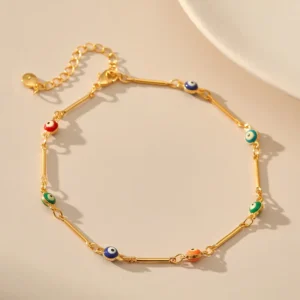 RENSINO Cross Border New Eye Popular Style Colorful Dripping Oil Craft Eye Anklet Beach Seaside Resort Style Women’s Iron Copper