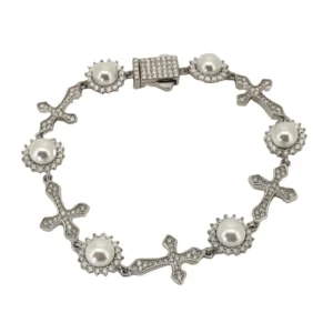 RENSINO Cross Hip Hop Jewelry Moissanite Bracelet VVS D Moissanite Diamond S925 Sterling Silver Tennis Bracelet