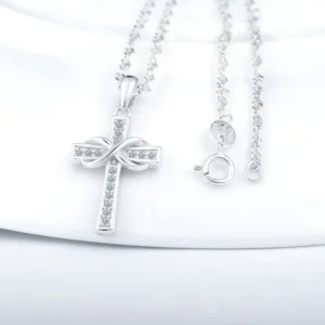 RENSINO Cross Infinity Symbol Stone Set Combination Sterling Silver Pendant Women Fashion Necklace