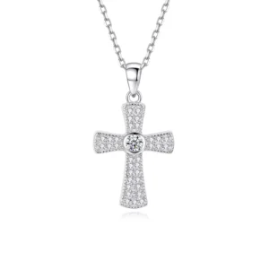 RENSINO Cross Necklace With 5A Cubic Zirconia For Daily Wear Silver Tone Pave Cross Pendant Necklace For Women
