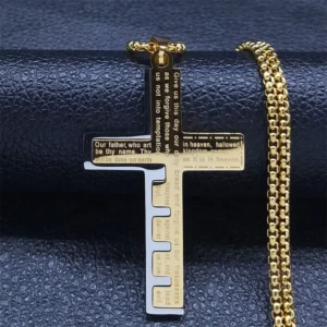 RENSINO Cross Pendant Box Chain Necklace Fashion Classic Christian Religious Neck Chain Protects Stainless Steel Jewelry