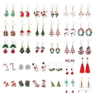 RENSINO Cross border European American Christmas Women’s Classic Alloy Dropping Earrings with Christmas Tree Snowflake Elk Bell Designs