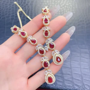 RENSINO Cross border Exclusive Natural Ruby 925 Silver Pendant Necklace Light Luxury Niche 4*6 5*7mm Teardrop shaped Electroplated