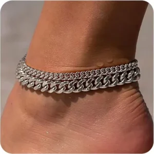 RENSINO Cross border Minimalist Fashion Style Light Luxury Double layer Thick Cuban Chain Brass Copper Plated 14K Anklet for Party