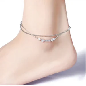 RENSINO Cross border Silver plated Creative Frosted Beaded Lucky Anklet Women’s Korean Style Personalized Simple Popular