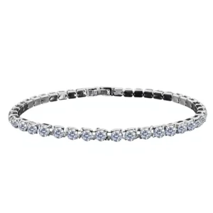 RENSINO Cross border Unisex Single row Moissanite set 4mm Couple Tennis Chain Hip hop Four prong Electroplated Bracelet