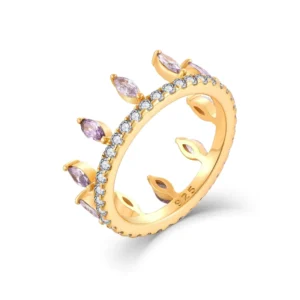 RENSINO Crown Gold Plated Luxury Fine Jewelry 925 Silver Zircon Rings for Women Valentine’s Mother’s Day Wedding Band Gift