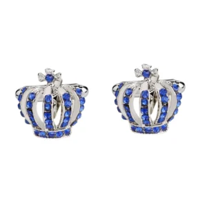 RENSINO Crown Shape Silver Gold Blue White Crystal Stone Cufflinks