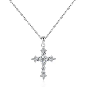RENSINO Cruz Collar Pure S925 Sterling Silver Religious Cross Pendant Necklace