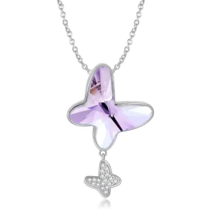 RENSINO Crystal Butterfly Pendant Necklaces 925 Sterling Silver for Fashion Women Necklace Jewelry Fine Accessory