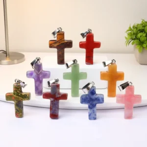 RENSINO Crystal Crafts Gemstone Pendants 18x25mm Natural Stone Cross Crystal Pendants For Jewelry Making