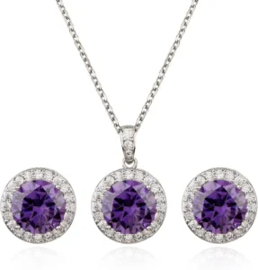 RENSINO Crystal Jewelry Set Sterling Silver Round Cubic Zirconia Pendant Necklace Stud Earrings Set for Wedding Birthday Gift