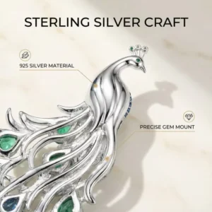 RENSINO Crystal Phoenix Fine Feather Detailing Brooch Trendy Green Diamond Geometric Brooch for Women Jewelry