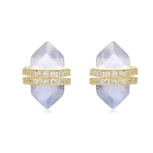 RENSINO Crystal Point Luxury Jewelry Natural Moonstone Healing Crystal Earrings for Women