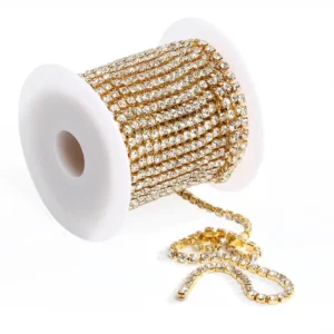 RENSINO Crystal SS6-SS16 Silver and Gold Rhinestone Cup Chain Trim Close and Sparse Rhinestone Bridal Trimmings Chain