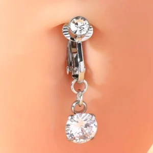 RENSINO Crystals Clip Faux False Belly Ring Round Zircon False Belly Piercing Clip on Umbilical Navel Belly Rings Jewelry